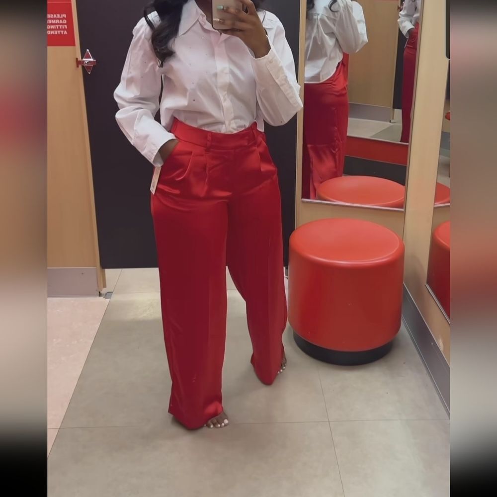 🆕️ A New Day NWT 26 Red High-Rise Wide Leg Satin Pants Party - Picture 4 of 15
